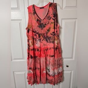 Pink Floral Dress Semi-Sheer Fabric, Fully Lined, Size 1X, Excellent Condition